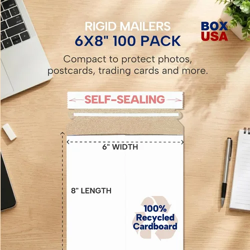 Vista 2 de BOX USA Sobres rígidos de 6 x 8 pulgadas (paquete de 100 unidades), sobres de cartón para fotos, tarjetas de intercambio, impresiones pequeñas, se