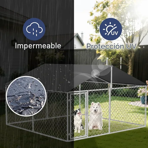 Vista 4 de Petony 305 cm x 305 cm Jaula para Perros al Aire Libre, Caseta para Perros Resistente, Jaula Grande para Mascotas, Malla, Caseta para Perros
