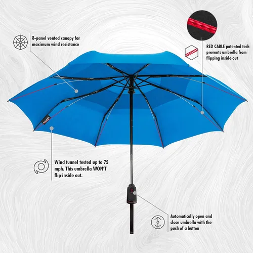 Vista 3 de ShedRain Vortex - Paraguas de viaje plegable automático compacto y resistente al viento, con botón para abrir y cerrar, con ventilación para lluvia