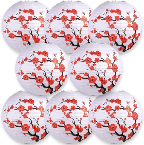 Vista 8 de LYART 4 piezas de pantalla de lámpara de papel con diseño de cereza china/japonesa para restaurante, iglesia, regalo de boda, favores de fiesta