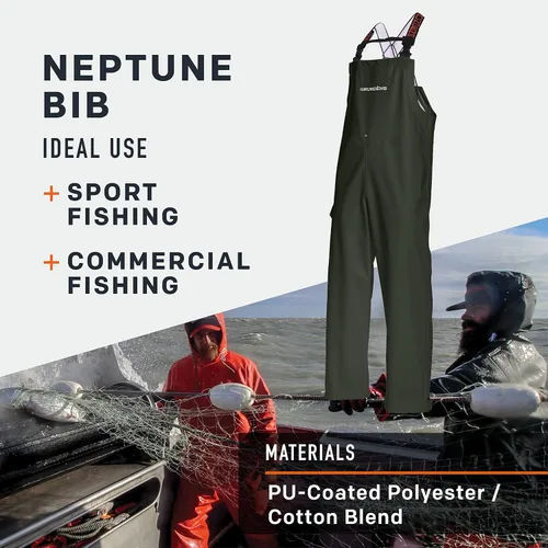 Vista 4 de Grundens Mens Neptune Commercial Fishing Bib Pants Waterproof, Adjustable