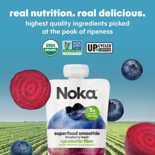 Vista 7 de Noka Superfood - Bolsas para batidos (remolacha de arándanos), paquete de 4 unidades, con proteína vegetal, fibra prebiótica y semillas de lino
