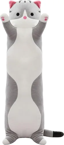 Vista 9 de Almohada de Cuerpo Largo de Felpa de Gato Bonito – Muñeca Suave de Peluche de Dibujos Animados, Juguete de Abrazo de Peluche de Gato Kawaii