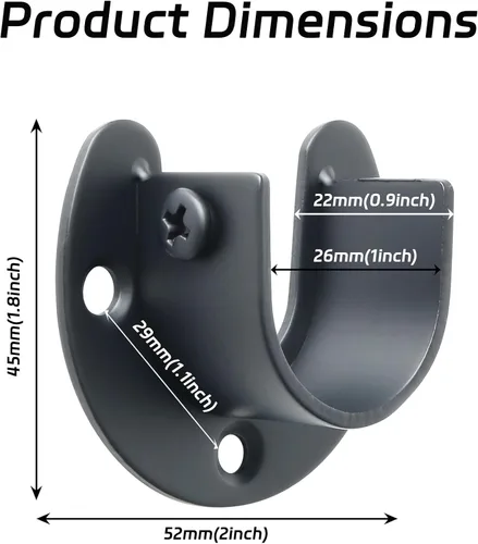Vista 2 de Mooche MFL8001UB-4P - Soporte de barra de cortina en forma de U, soporte de barra de barra de acero inoxidable negro mate, 4 uds
