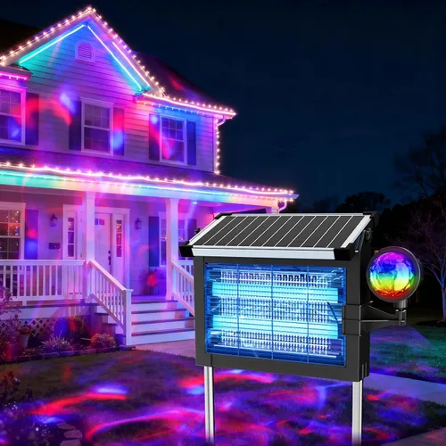 Vista 10 de OnBeam Solar Bug Zapper Outdoor, 4500V Fly Zapper with Projector Lights Azul (Space Blue)