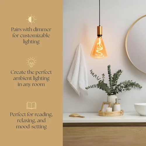 Vista 5 de Next Glow Bombilla LED decorativa Edison de filamento LED – 240 lúmenes, 4.9 W, regulable, 2000 K blanco cálido, base mediana E26 con impresionante