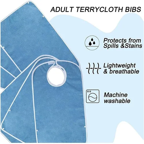 Vista 4 de Baberos adultos para comer, protector de ropa impermeable con paño de rizo premium (azul)