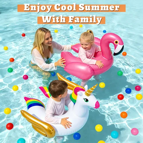 Vista 5 de Paquete de 2 flotadores de piscina para niños, flotadores de natación de unicornio y flamenco, flotadores de piscina para niños, flotadores