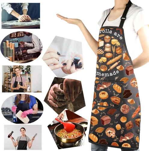 Vista 6 de MBMSO Delantales para hornear panadería, regalos para panadería, delantal para hacer pan, My Rolls are Delantal hecho en casa con bolsillos, regalo