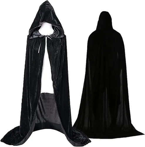 Vista 2 de Timisea Capa con capucha de Halloween, capa de terciopelo larga unisex para Navidad, Halloween, vampiro, mago y vampiro, disfraz de cosplay