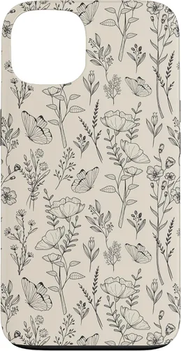 Vista 7 de Black & Cream Butterfly Meadow Botanical Wildflower Pattern Case for iPhone 17