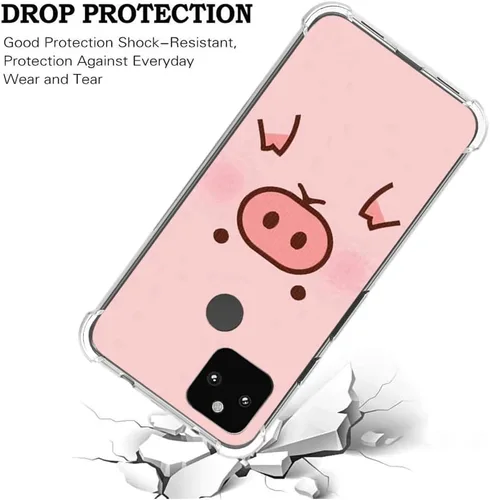 Vista 2 de Duro PC Parachoques A Prueba De Golpes Claro Suave Diseño Delgado Patrón De La Cubierta De La Caja Para Google Pixel 5A 5G - Rosa Lindo Cerdo