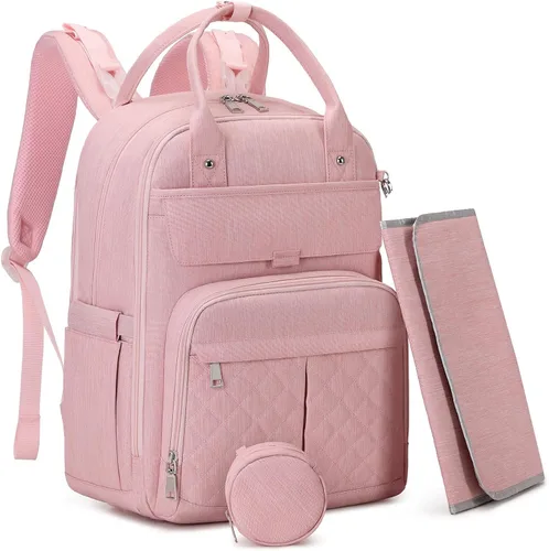 Vista 11 de MOONBABY Mochila para pañales, bolsas de pañales para bebés con cambiador portátil y estuche para chupete, mochilas multifuncionales para pañales
