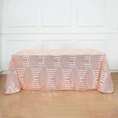 Vista 14 de Efavormart - Mesa cuadrada de tul geométrico con lentejuelas doradas brillantes de 72 pulgadas Dorado