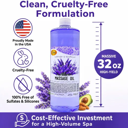 Vista 7 de SPA REDI Aceite de masaje de tejido profundo, deslizamiento sin residuos, lavanda, 32 onzas
