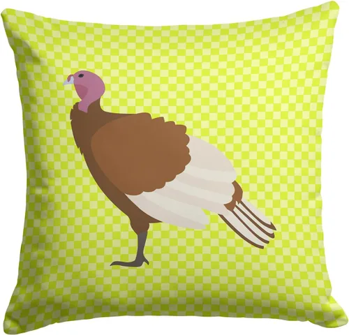 Vista 517 de Caroline's Treasures BB8163PW1414 Beltsville - Almohada decorativa de tela a cuadros pequeños, color blanco, pavo y gallina azul, lavable a máquina