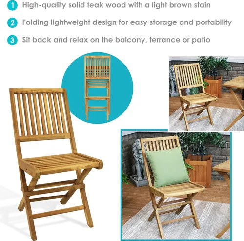 Vista 11 de Sunnydaze - Sillas plegables de madera de teca para exteriores, juego de 2 sillas plegables de patio para terraza o balcón, muebles de madera
