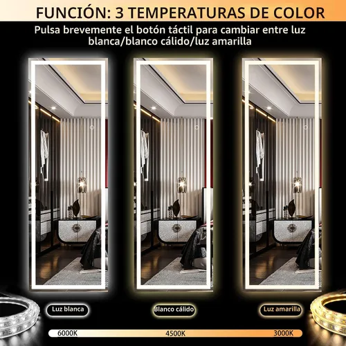 Vista 4 de Hasipu - Espejo de cuerpo entero con luces, 56 x 16 pulgadas, espejo de pie con led para montaje en pared para sala de estar, dormitorio y Negro