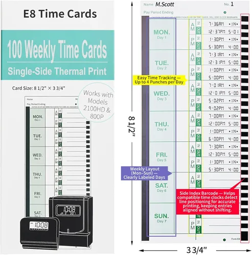 Vista 5 de 600 tarjetas de tiempo térmico semanales E8, compatibles con Lathem 2100HD