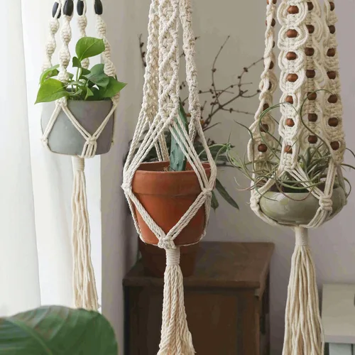 Vista 6 de joycraft Cordón de macramé, cuerda de algodón blanco hueso, 0.315 in x 21 yardas, cuerda de algodón trenzado de 3 hebras para colgar plantas