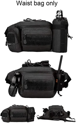 Vista 5 de Huntvp Cangurera militar táctica, impermeable, para excursiones, alpinismo, actividades al aire libre. Negro