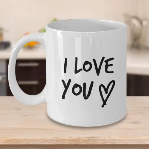 Vista 4 de Taza de café con texto en inglés "I Love You", taza romántica para él, ideas de regalo para hombres, mujeres, esposa, marido, girlfriend, prometido