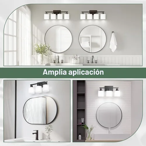 Vista 5 de Luces de baño negras sobre espejo, lámpara de tocador antioxidante para baño, lámpara de pared moderna de 3 luces para sala de estar, base E26