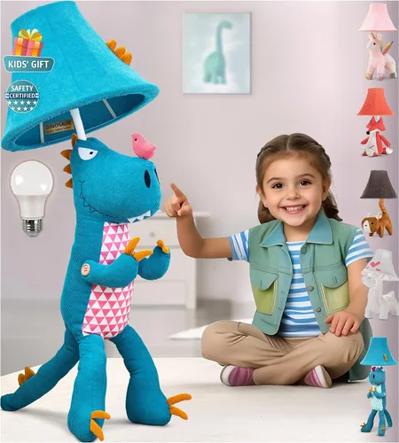 Vista 11 de Lámpara infantil de dinosaurio para dormitorio de niños, 27 pulgadas, lámpara de niños para habitación de niños, bonitos regalos de Navidad, regalos