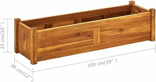 Vista 8 de vidaXL - Cama elevada para jardín, madera de acacia, 39.4 x 11.8 x 9.8 pulgadas