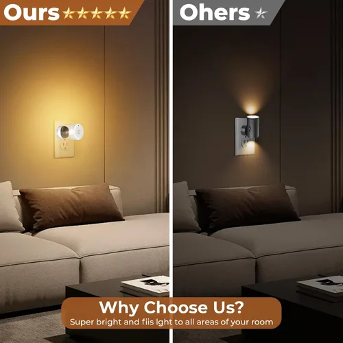 Vista 8 de TSEXES Paquete de 2 luces LED nocturnas enchufables a la pared, temperatura de color ajustable de 3000 K/4000 K/5000 K, control táctil, luz nocturna