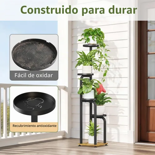 Vista 4 de LASZOLA - Estante alto para plantas, esquina interior de 5 niveles, color negro Negro mate
