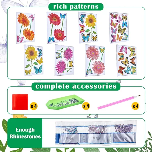 Vista 3 de Tenceur Juego de 44 calcomanías de pintura de diamante para ventana, diseño de sol, mariposa, flores, vitrales, kit de pintura para bricolaje, arte