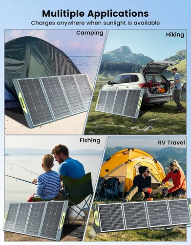 Vista 6 de Greenmagic Panel Solar Portátil de 120W 19V, Kit de Paneles Solares Plegables de 120W con Soportes Ajustables, Impermeable IP65 para Camping
