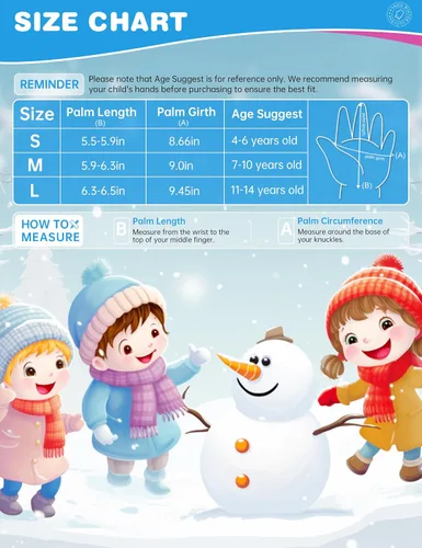 Vista 6 de ThxToms Guantes de invierno para niños, impermeables, guantes de nieve para niños y niñas, clima frío, deportes al aire libre, snowboard, bicicleta