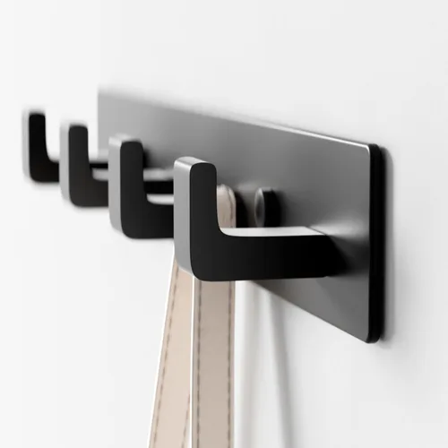 Vista 5 de GWAAZXGZ Perchero negro para montaje en pared, 12.5 pulgadas, moderno riel de gancho de metal con 4 ganchos en ángulo recto, organizador montado