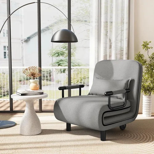 Vista 2 de GIANTEX - Sofá cama convertible 3 en 1 con respaldo ajustable de 5 posiciones, ruedas, 2 patas, tumbona reclinable con almohada, sillones