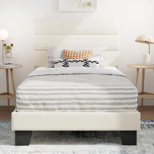 Vista 10 de SHA CERLIN Marco de Cama de Plataforma Twin con Cabecera de Tela Tapizada, Base de Colchón con Fuerte Soporte de Listones de Madera, No Necesita