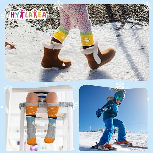Vista 6 de Calcetines de esquí de lana merino para niños, calcetines térmicos cálidos hasta la rodilla, para patinaje de snowboard para niños y niñas