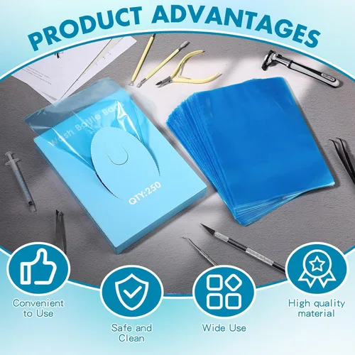Vista 3 de Harloon 500 bolsas desechables para botellas de tatuaje, bolsas de plástico desechables de 6 x 8 pulgadas para suministros de limpieza (azul) 6 x