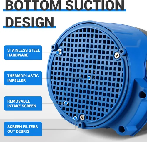 Vista 7 de Bomba de agua sumergible, 1/3 HP 2450GPH Bomba de agua termoplástica eléctrica portátil de transferencia para piscina, sótano, inundación, jardín