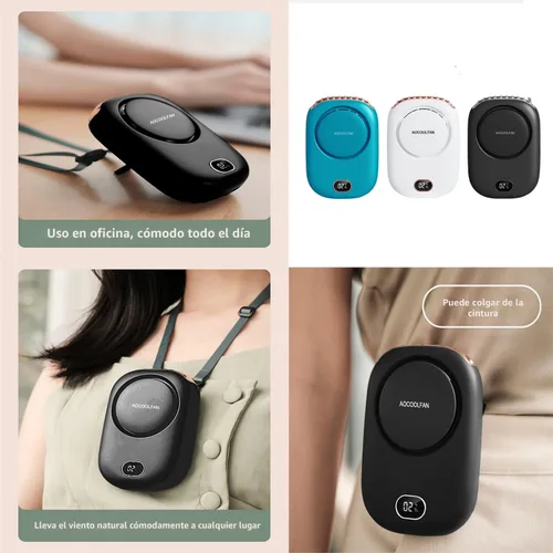 Vista 4 de AOCOOLFAN Ventilador de cuello portátil, mini ventilador de mano personal pequeño recargable por USB de 3 velocidades para niñas, niños y mujeres