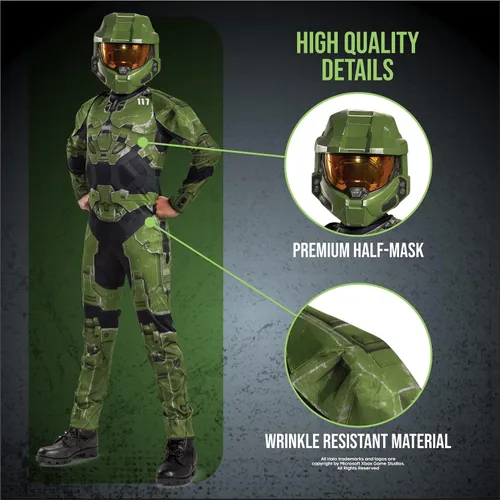 Vista 4 de Disguise Halo Infinite Master Chief - Disfraz de personaje inspirado en videojuegos, tamaño pequeño, talla S (4-6), color verde y negro