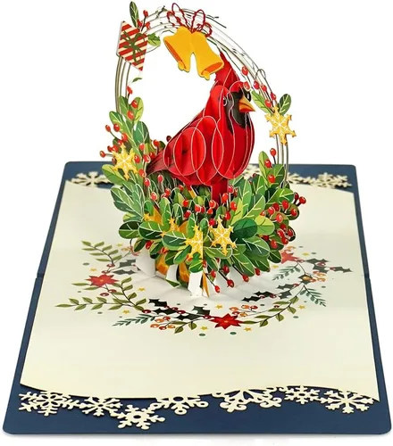 Vista 8 de CUTPOPUP - Tarjeta de felicitación con diseño de cardenal, Feliz Navidad, Navidad 3D, Año Nuevo, tarjeta de felicitación (cesta de cardenal)
