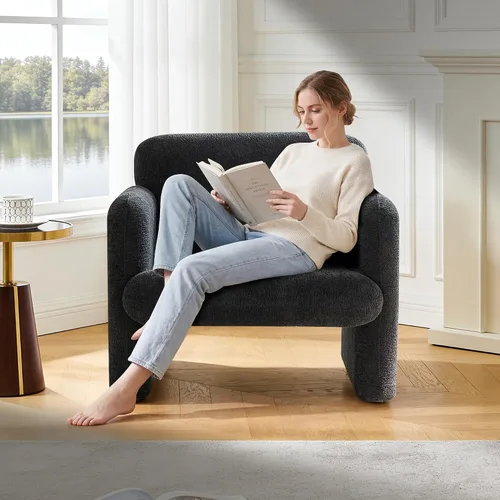 Vista 17 de Sillas de acento de 33.86 pulgadas, silla moderna con brazos de tela sherpa, cómodo sillón tapizado para descanso, sofá individual con almohada