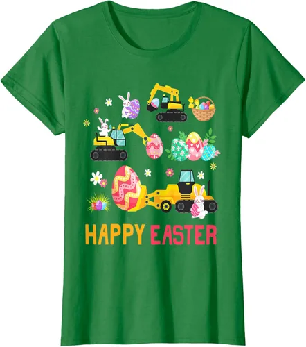 Vista 25 de Kids Happy Easter Construction Crane Truck Boys Toddler T-Shirt Negro