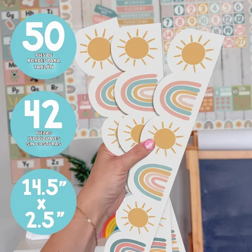 Vista 4 de Bordes de tablón de anuncios de 50 pies para decoración de tablones de Boho silenciado