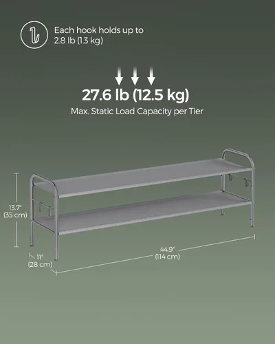 Vista 3 de SONGMICS Zapatero, Organizador de Zapatos de 2 Niveles, Estante de Zapatos de Tela con 4 Ganchos, Capacidad para hasta 12 Pares de Zapatos, Zapatero