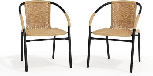 Vista 12 de Flash Furniture Lila Paquete de 2 Sillas Apilables de Ratán Beige para Restaurante Interior-Exterior