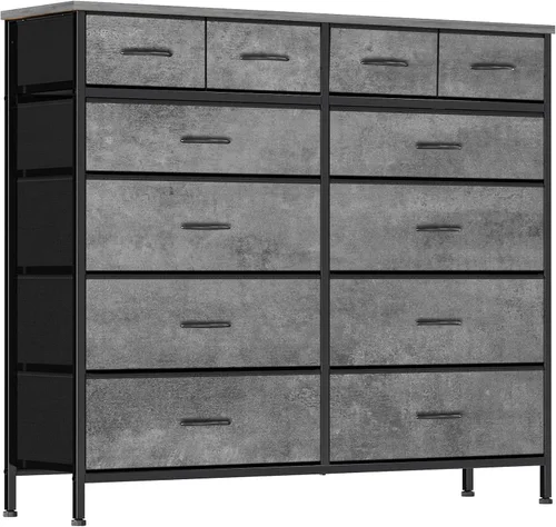 Vista 11 de VASICAR Cómoda grande para dormitorio con 12 cajones profundos, cómoda de tela alta, cómoda para armario, guardería, sala de estar, lavandería Negro
