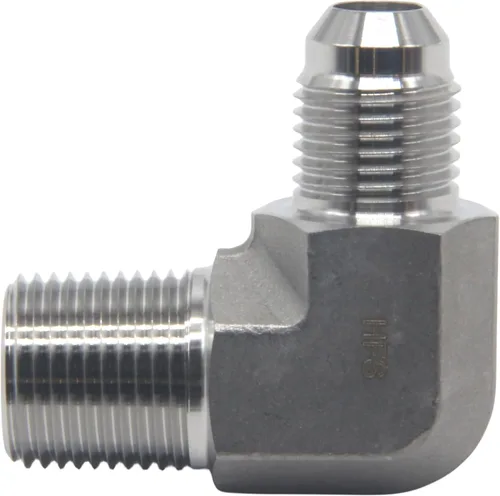 Vista 4 de HFS (R) 3/8" macho NPT a 3/8" macho JIC codo 90° Flare tubería de acero inoxidable 304 (3/8" MNPT x 3/8" MJIC)
